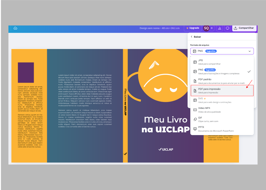Canva: baixar como PDF para impressão